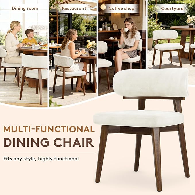 Dining Chairs Set of 2, Modern Upholstered Dining Chairs, Wooden Kitchen Chairs for Dining Room with Ergonomic Curved Backrest