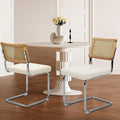 Dining Chairs Set of 2, Modern Rattan Kitchen Chairs, Mid Century Modern Design, Polished Chrome Frame, Upholstered Seat, White