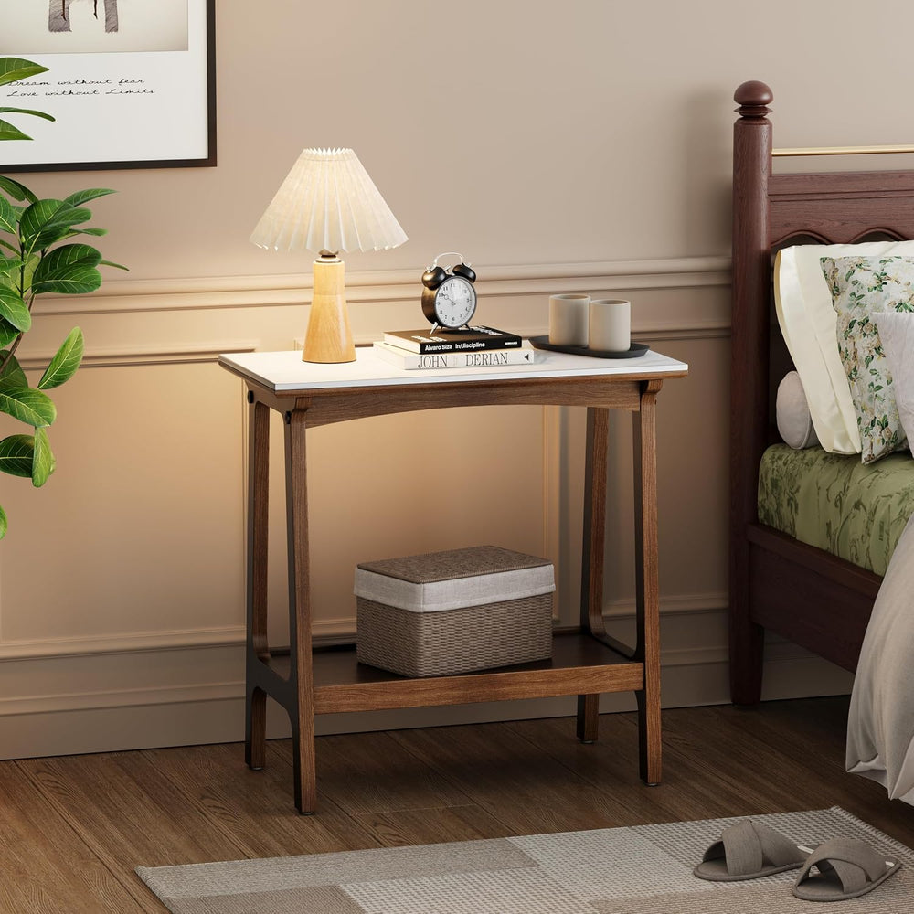 Narrow Side Table with Storage Shelf, Reddish Brown Walnut, 23.54 x 11.75 x 2...