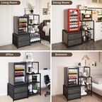 Mini Fridge Stand with Storage, Microwave and mini Fridge Stand with Power Outlet, Coffee Bar,Kitchen Baker,for Dorm,Office(Black)