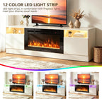 MXV Fireplace TV Stand with 36'' Electric Fireplace Up to 90" TVs, LED Light Entertainment Center, Modern Wood Texture Entertainment Stand with Highlight Storage Cabinet, White-Black1