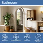HITNET Bamboo Medicine Cabinet, Wall Mounted Bathroom Cabinet with Adjustable Shelf, Double Rattan Door Hanging Storage Organizer Over Toilet for Entryway, Laundry Room (Walnut)