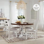 Signature Design by Ashley Valebeck Farmhouse Cushioned Dining Chair, 2 Count, Nailhead Trim, Fabric Upholstery, Solid Wood, 39" Seat Height, Whitewash