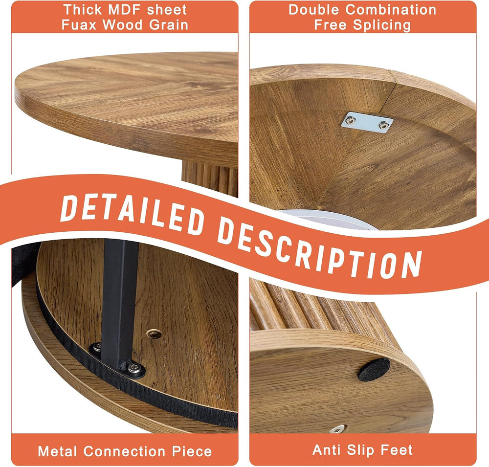 AZmac Round Dining Table Set for 4, Wooden Round Table 5-Piece with Modern Fa...