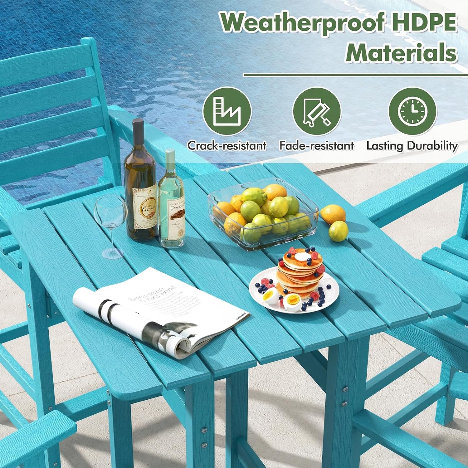 Giantex 42" Height Outdoor Tall Bar Table, HDPE Square Pub Table with Wood Grains, Cocktail High Top Tables for Adirondack Chairs, Patio, Bistro, Garden, Poolside, Yard, Balcony, Turquoise