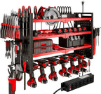 Power Tool Organizer Wall Mount with Charging Station 4 Layer 6 Slot Cordless Drill Holder with Angle Grinder Holder (Red)