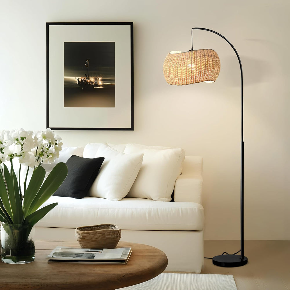 Brightech Wave Arc Floor Lamp - Chic Standing Lamp with Unique Hanging Wicker...