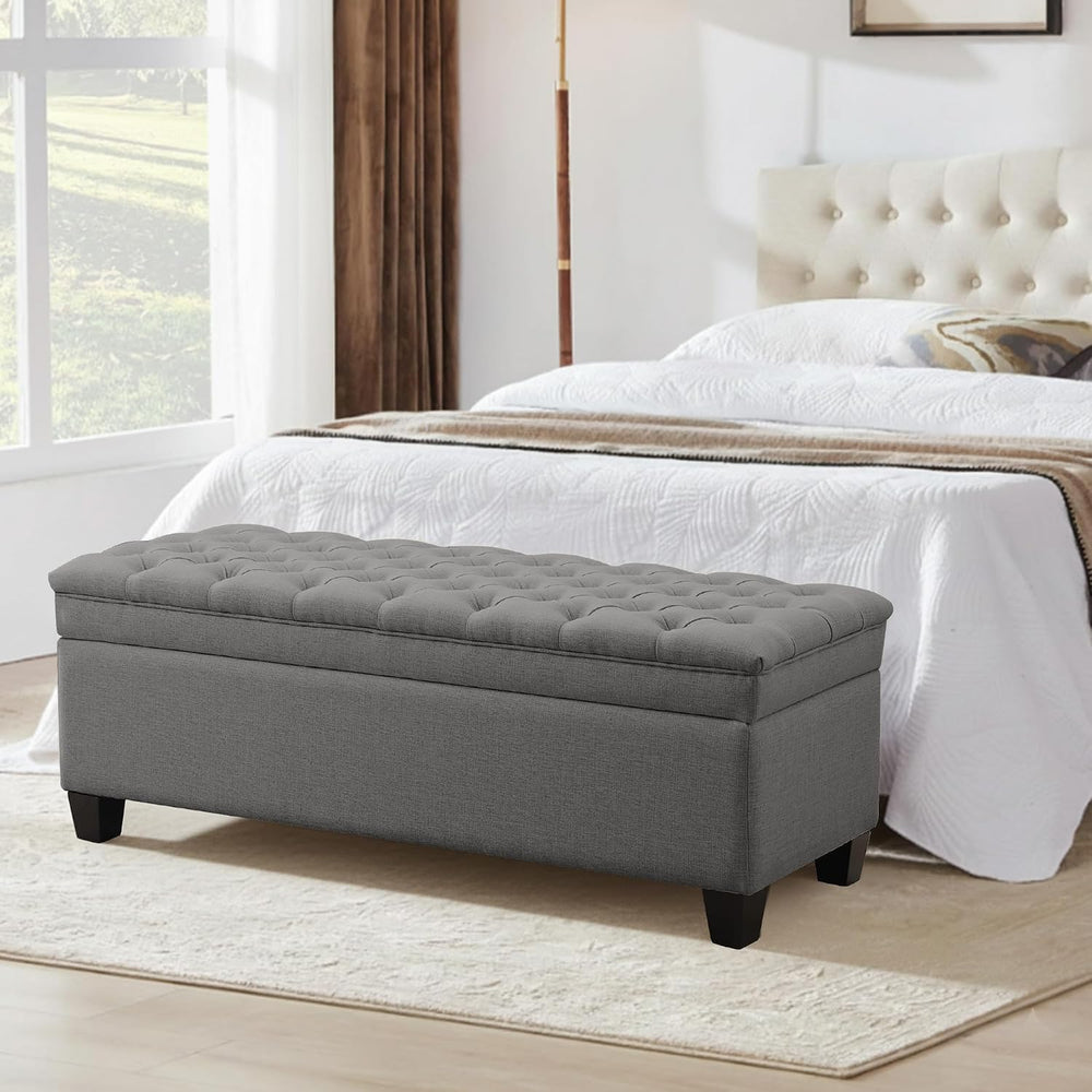 50" Storage Ottoman Bench, Rectangular End of Storage Bench, Upholstered...