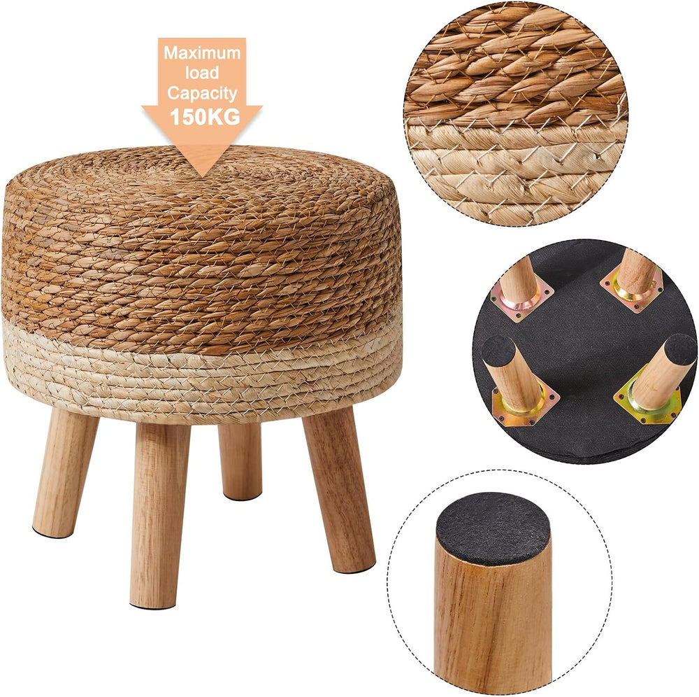 YMYNY Foot Stool,12.6"Round Small Ottoman, Natural Seagrass Hand Weave