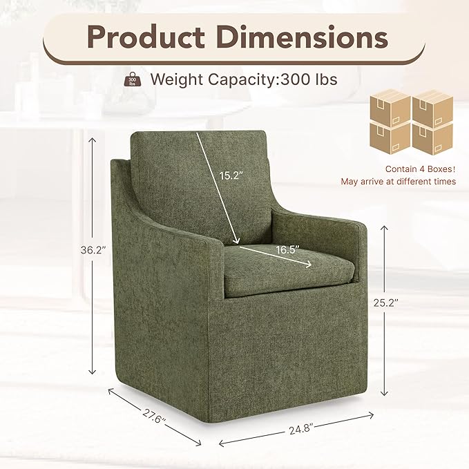 Upholstered Dining Chairs Set of 4, Modern Dining Room Chairs with Casters & Washable Cover, Rolling Accent Chair with Hidden Storage for Kitchen, Farmhouse, Living Room, Green, 4 Box