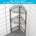 3 Tier Floor Standing Corner Shower Caddy Organizer Shelf with Hooks, Bathroom Shelves Stand Rack, Bronze