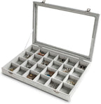 Frebeauty 24 Grid Earring Holder Organizer Tray, Jewelry Organizers and Storage for Drawer,Velvet Jewelry Display Storage for Earrings,Rings,Studs,10.5 x 6.5 x 1.2 Inches Gift for Women (Grey)