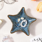 Jewelry Dish Decorative Ring Tray, Ceramic Small Cute Trinket Tray 4.92" | Starfish Shape Aesthetic Jewelry Plate Key Bowl Organizing Necklace Earrings, Home Decor Reactive Glaze Blue