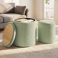 SONGMICS Vanity Stool, Set of 2, Round Storage Ottoman, Small Ottoman Coffee Table, Foot Stool, Removable Lid, for Living Room, Bedroom, Hallway, Easy Assembly, Teddy Fleece, Laurel Green ULOM013CZ01