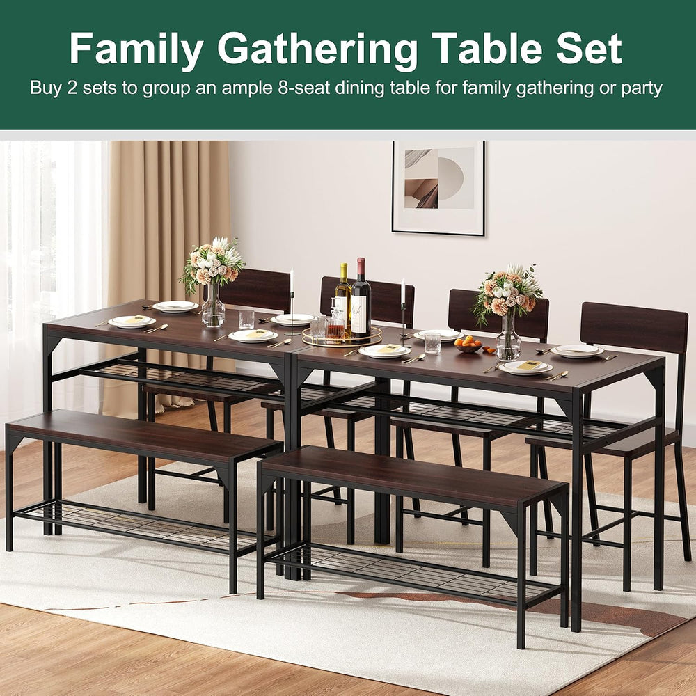 Shintenchi Kitchen Table Chairs Set of 4 with Bench and Chairs, Dark Walnut |...