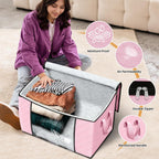 Fab totes 24 Gallons Clothes Storage, Foldable Thick Fabric Blanket Storage Bags, Containers for Organizing Bedroom, Closet, Clothing, Comforter, Organization with Handle (3 Pack,Pink)