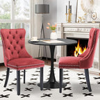 3-Pieces 31.5" Round Dining Table Set for 2, Black Dining Table & Velvet Upholstered Dining Chairs Set of 2 for Kitchen Dining Room Apartment Small Space(Wine Red Chairs)
