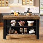 Tribesigns Kitchen Island with Seating and Storage Shelves, 55.1-Inch Breakfast Counter Farmhouse Island Table for Kitchen Dining Room (Brown and Black)
