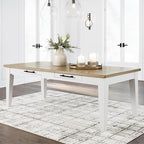 Signature Design by Ashley Ashbryn Casual Dining Table with 4 Felt-Lined Drawers for 8 People, White & Light Brown