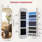 LVSOMT Round Mirror Jewelry Cabinet Door Hang, Jewelry Armoire with Mirror Wall Mounted, Hanging Mirror Jewelry Organizer, Full Length Mirror with Jewelry Storage, White