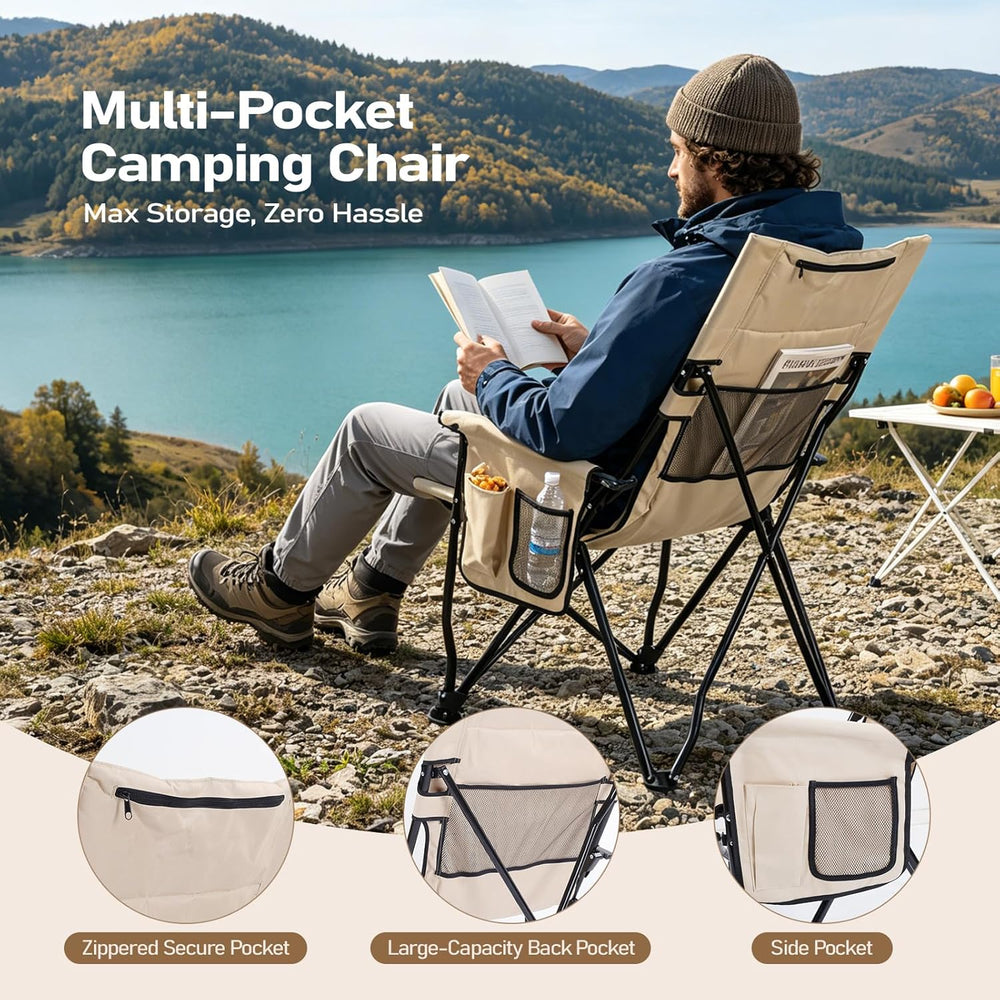 Folding Camping Chair, High Back Padded Portable Camp Chair with Storage Bag,...