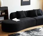 Container Furniture Direct 132" Curved Sofa with Throw Pillows, 6 Seater Luxury Velvet Couch with Half Moon Design and High-Density Foam, Ideal for Modern Living Room, Office & Apartment, Black