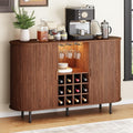 ONBRILL 55" Wine Bar Cabinet with LED Light, Modern Fluted Liquor Whiskey Home Bar with Wine Rack and Glass Holder, Farmhouse Buffet Sideboard with Storage for Living Room, Kitchen, Entryway (Walnut)