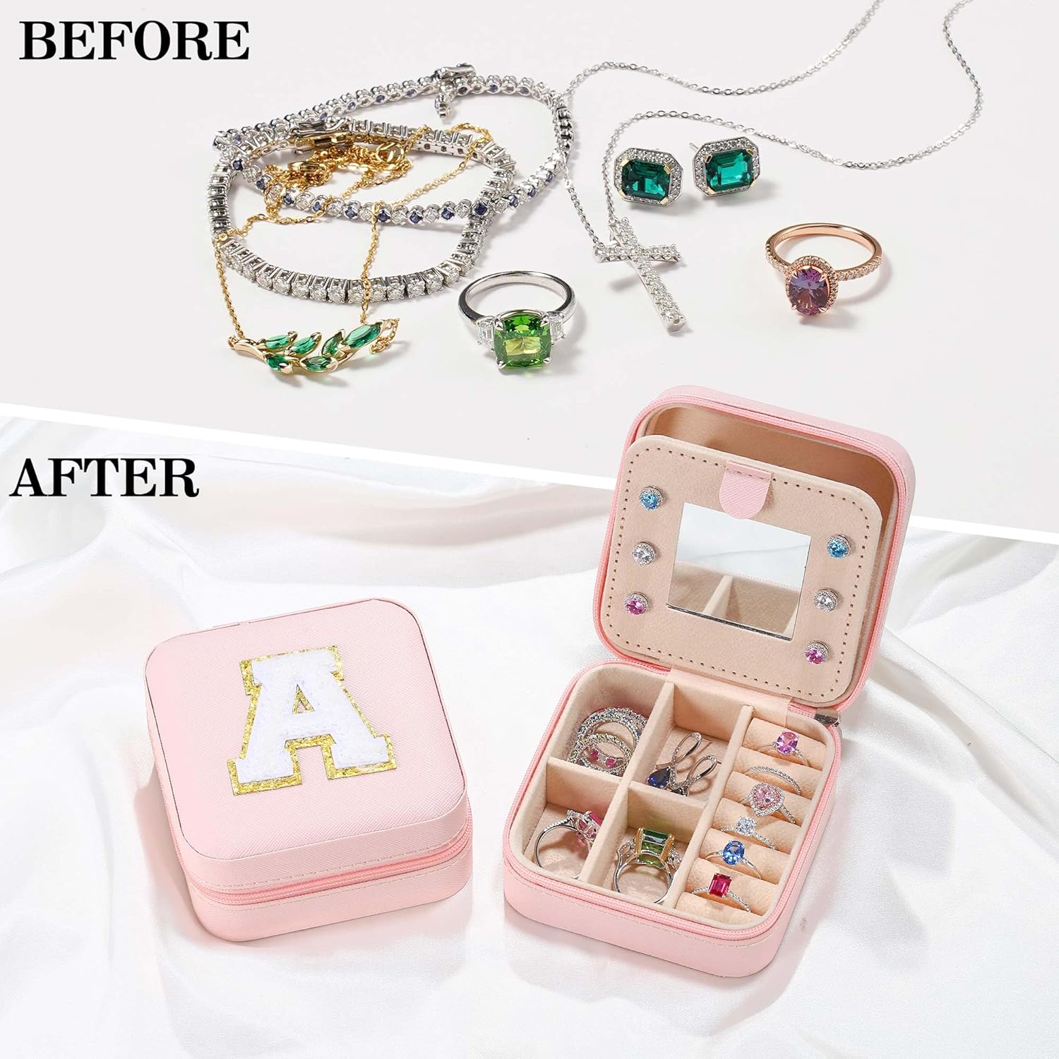 Parima Christmas Stocking Stuffers Gifts for Grandkids Teenage Girls - Pink Initial Jewelry Holder Organizer, Gifts for Girls Friends Women Jewelry Box, Cute Stuffs for Decor Your - Letter L, Pink