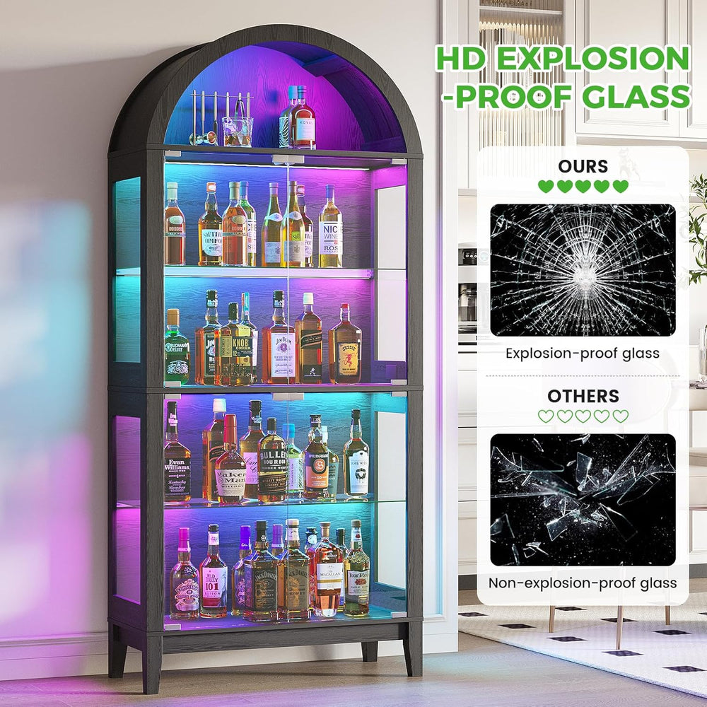 HNEBC Arched Display Case with RGB Lights, 69" Tall 5-Tier Tempered Glas...