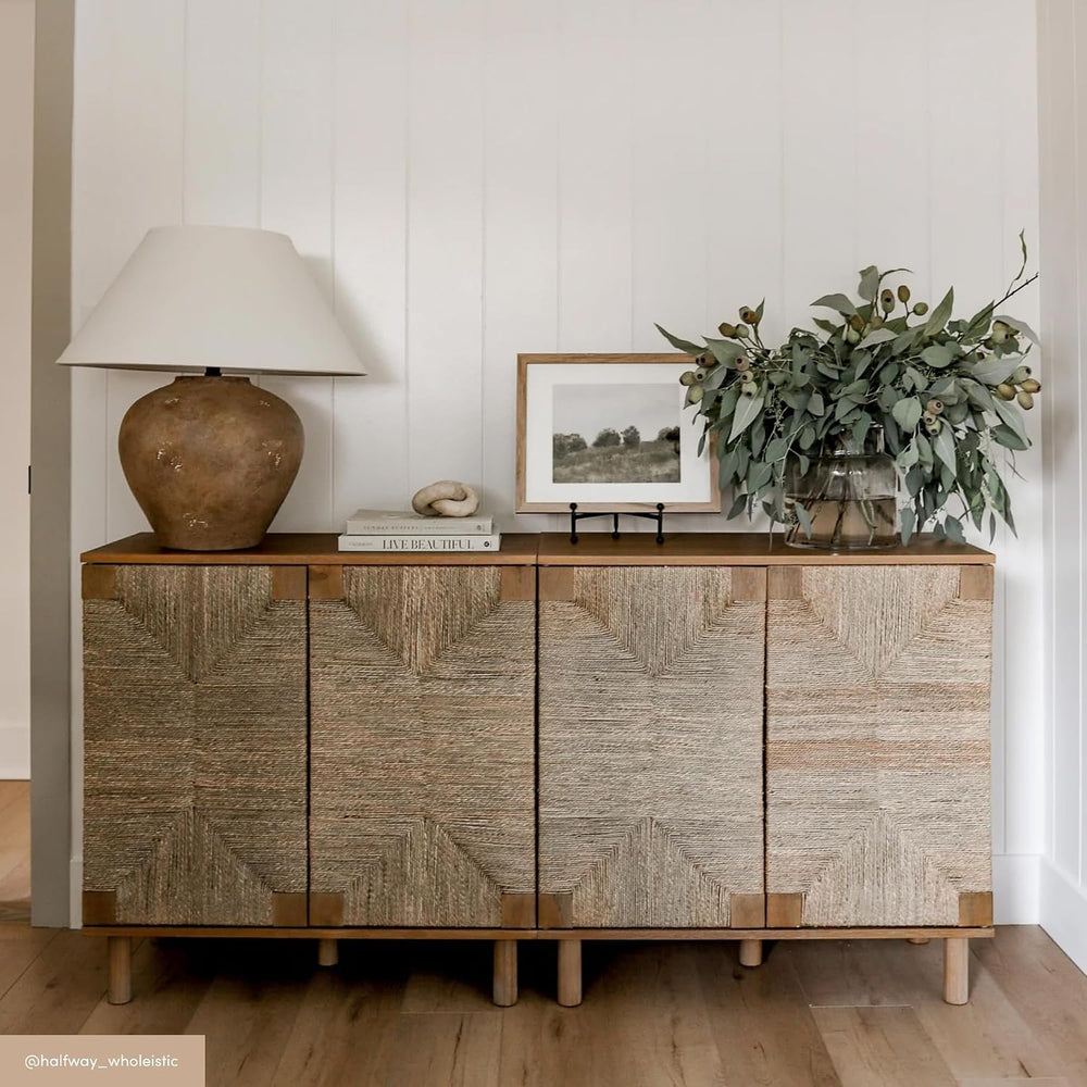 Nathan James Beacon Accent Buffet Sideboard Cabinet, Natural Light Wood Stora...