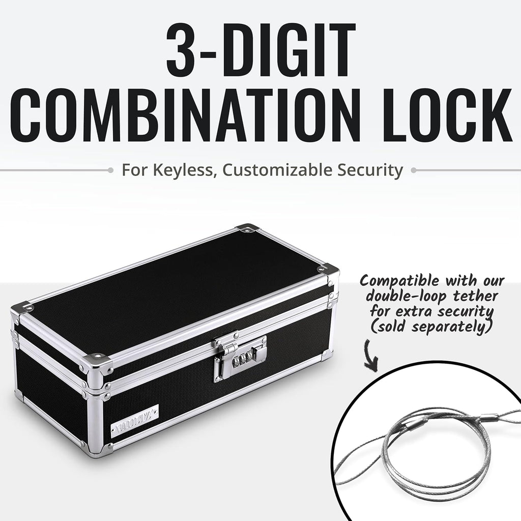 Vaultz Locking Medicine Storage Box with Combination Lock, 3.75" x 11.88" x 5.25", Black (VZ03480)