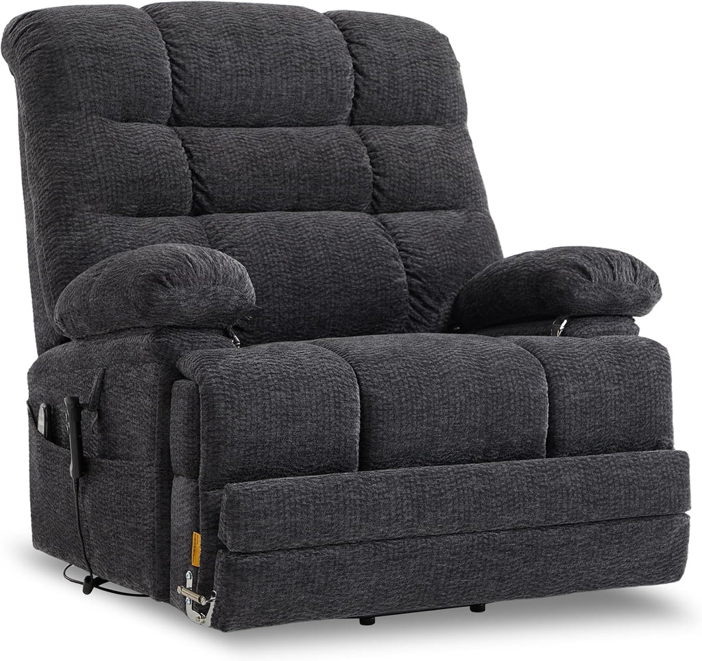 DYNOX 500 LBS Power Lift Recliner for Big & Tall Seniors, 3-Motor Lay Flat Chair with Heat, Massage & Extended Footrest (9505L,Chenille Fabric,Grey)