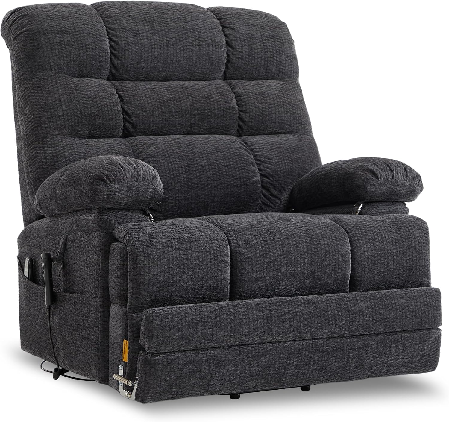 DYNOX 500 LBS Power Lift Recliner for Big & Tall Seniors, 3-Motor Lay Flat Chair with Heat, Massage & Extended Footrest (9505L,Chenille Fabric,Grey)