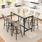 Rovibek Dining Table Set for 6, Bar Table and Chairs Set, Modern 6 Piece High Top Table and Chairs, Industrial Bar Height Pub Tables for Kitchen, Dining Room, Grey