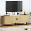 63" TV Stand with Power Outlet, Modern Media Console with Sliding Doors, Entertainment Center for TVs up to 60 Inch, Adjustable Shelves, Oak