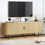 63" TV Stand with Power Outlet, Modern Media Console with Sliding Doors, Entertainment Center for TVs up to 60 Inch, Adjustable Shelves, Oak