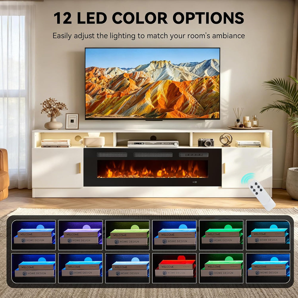 80" Fireplace TV Stand with Power Outlet, Electric Fireplace Entertainme...