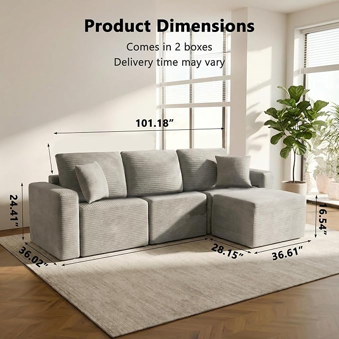 Homall Sectional Couches for Living Room, Modern Boneless Couch with Deep Seat, Upholstered Cloud Sofa, No Assembly Required (Grey, L Shaped Sofa)