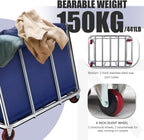 Commercial Laundry Cart with Wheels, 11.35 Bushel Large Laundry Tumbler with Removable Waterproof Canvas Lined Basket, Heavy Duty Stainless Steel Laundry Basket for Hotels and Hospitals