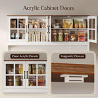 PRAISUN 71''H x 55.1''W Pantry Cabinet with Charging Station, 4 Wide Cabinets Kitchen Pantry with 2 Drawers, Farmhouse Hutch Storage Cabinet, Tall Coffee Bar, Acrylic Door, Adjustable Shelves, White
