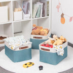 HNZIGE Storage Baskets Bins (3 Pack) Large Shelf Baskets for Clothes, Decorative Storage Bins with Handles, Canvas Collapsible Storage Bins for Organizing Storage (Gray&Teal, 15" X 11" X 9.5")