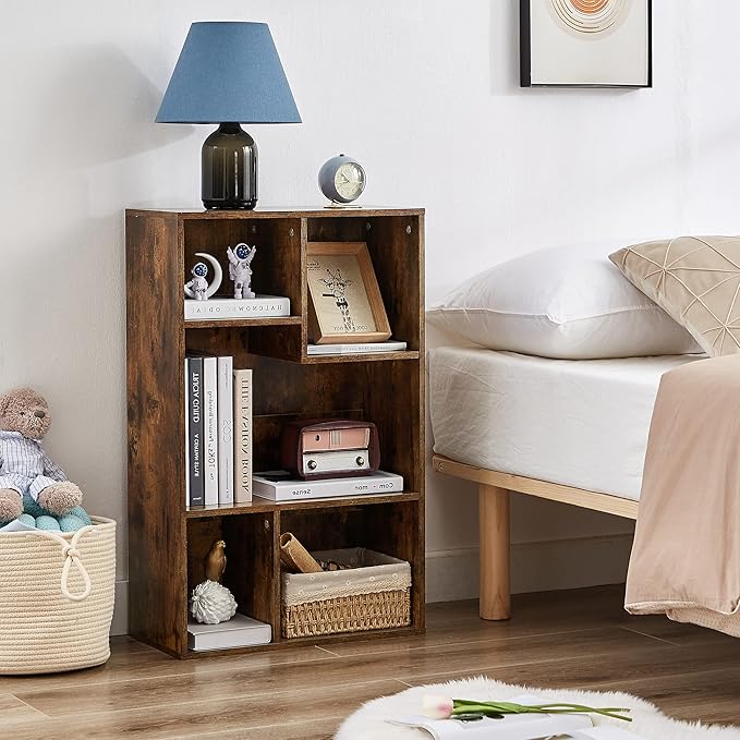 VECELO Modern Bookshelf, 5 Cube Shelf, Fits Tallest Hardcovers, Horizontal Av...