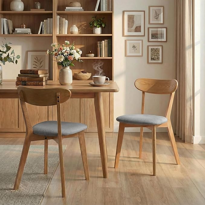 100% Solid Wood Dining Chairs,Mid Century Modern Dining Chairs with Upholstered Cushion,Kitchen,Dining Room Chairs Set of 2 (2, Original Color Grey Upholstery)