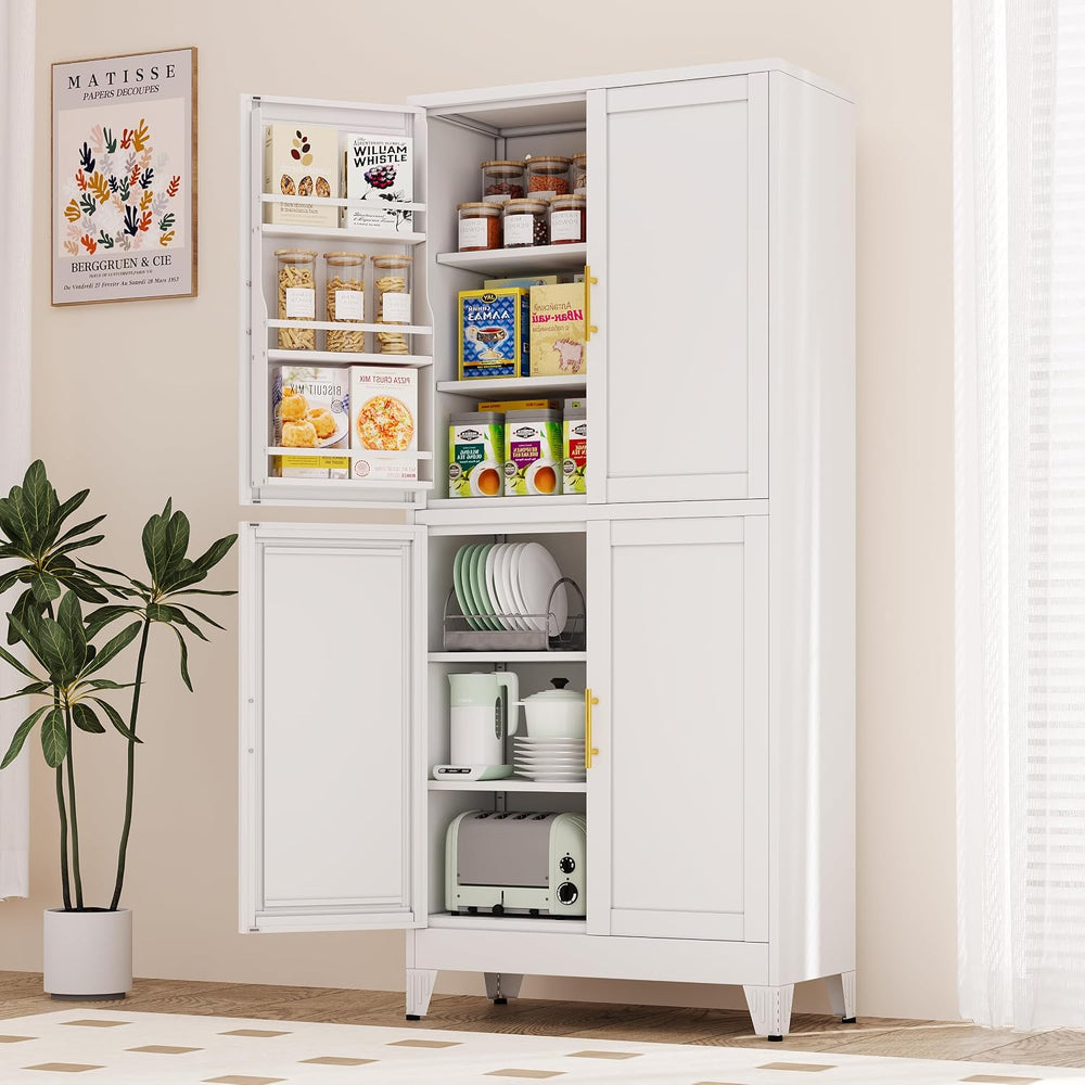 PAOFIN 75" H Metal Storage Cabinet, Pantry with 6 Door Shelves and 4 Adj...