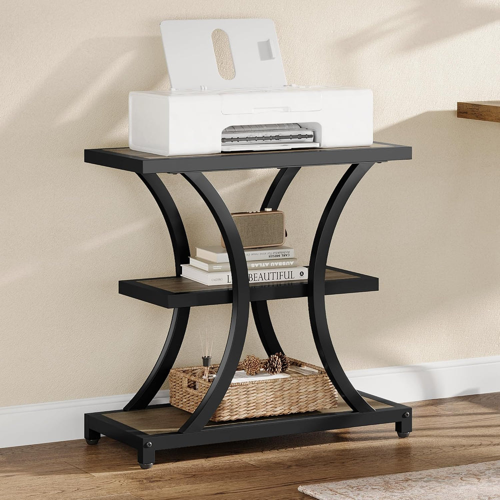 Tribesigns End Table with Storage, 3-Tier Side Table with Geometric Metal Des...
