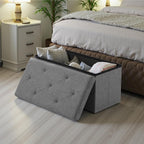 Sweetcrispy 30 Inch Folding Storage Ottoman Bench, Ottoman with Storage | Large Hidden Storage Chest with Padded Seat, Foot Rest Stool, End of Bed Bench for Bedroom, Living Room, Linen Fabric, Gray