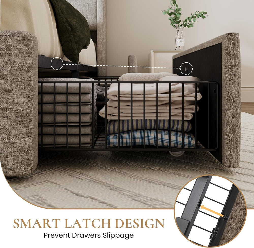 SHA CERLIN Queen Size Storage Bed Frame with 4 Oversized Drawers, Modern Wing...