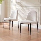 Morden Fort Boucle Dining Chairs Set of 2, Thick Upholstered Chairs with Metal Legs & Curved Backrest, Post Modern Minimalist Chair for Dining Room, Kitchen, Living Room, Bedroom, Apartments, White
