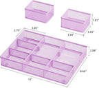 Marbrasse 3 Packs Desk Drawer Organizers, Metal Mesh Dividers with 9 Adjustable Compartments, Pen Organizer for Drawer Tray Box Accessories for Desktop,Kitchen, Makeup(Purple)
