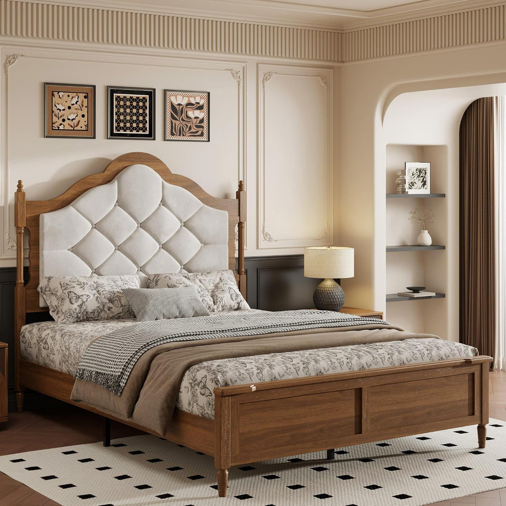 Queen Size Bed Frame with 51" Tall Wingback Headboard, Fabric Upholstere...